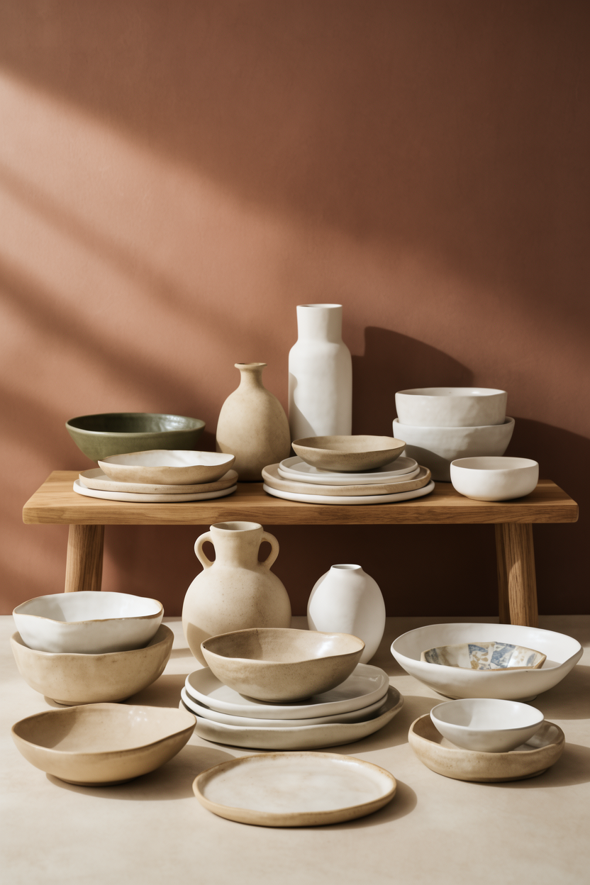 Handgefertigte marokkanische Keramik – traditionelle Schalen, Teller und Vasen im modernen Design.