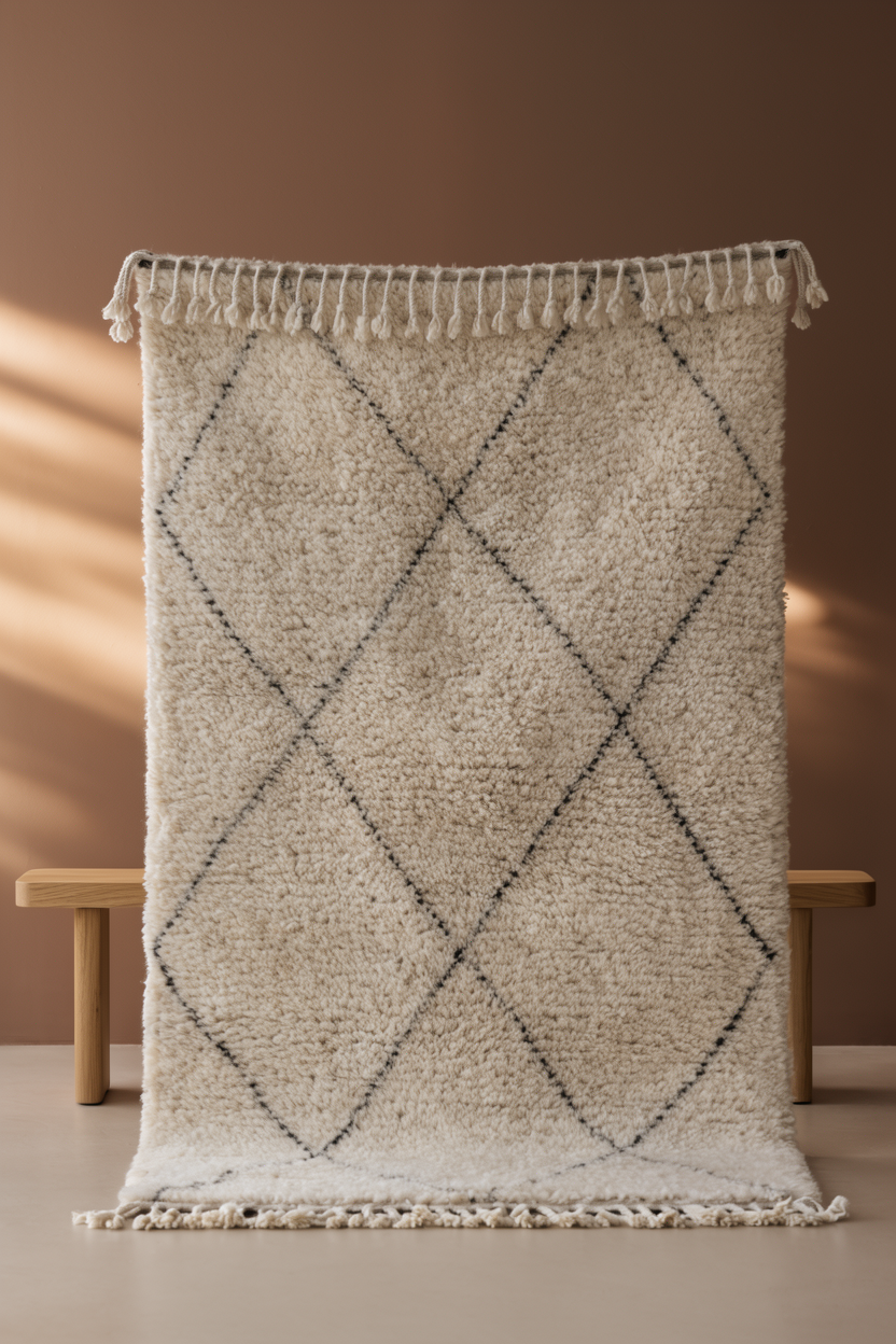 Original marokkanischer Beni Ourain Teppich aus Naturwolle